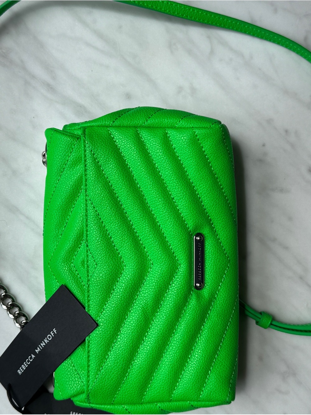 Rebecca Minkoff Neon Green Quilted Leather Shoulder Bag - Picture 3 of 3